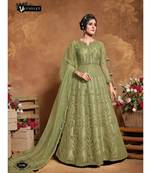 green embroidered net semi stitched salwar