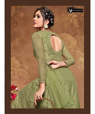 green embroidered net semi stitched salwar 2