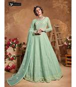turquoise embroidered net semi stitched salwar