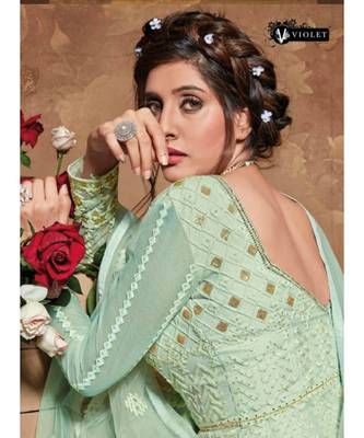 turquoise embroidered net semi stitched salwar 2
