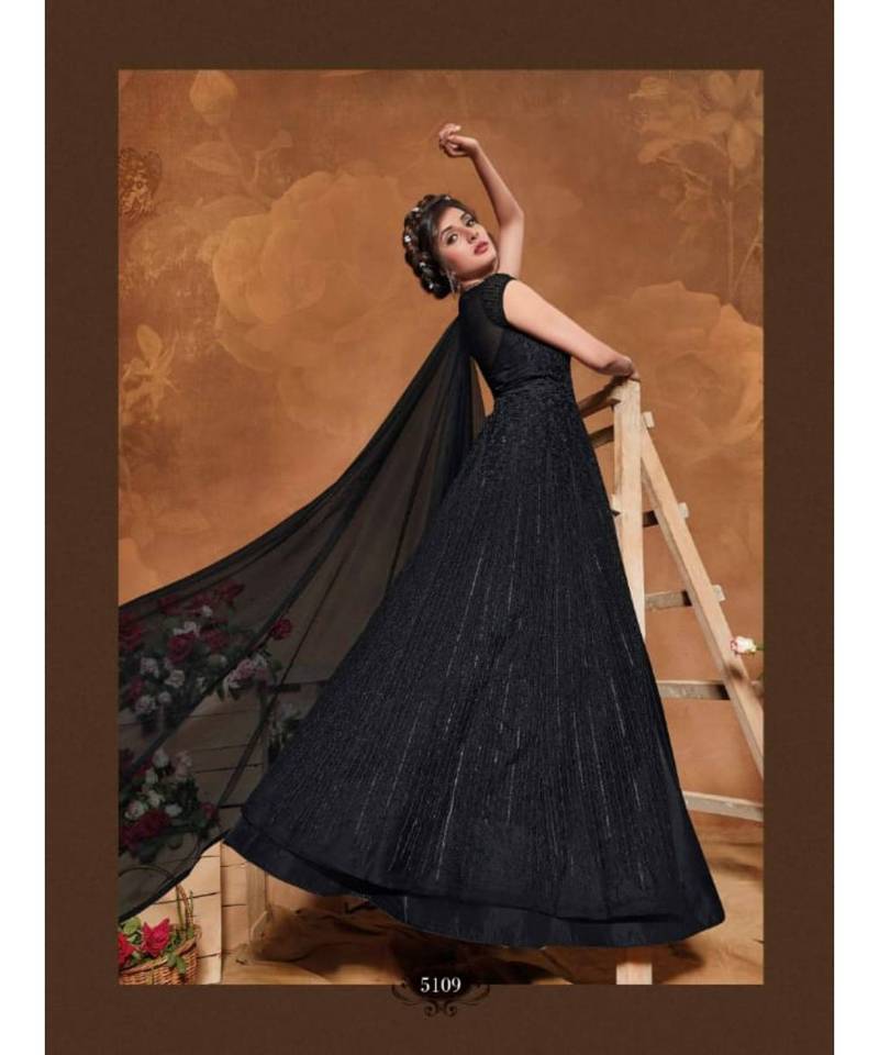 black embroidered net semi stitched salwar