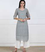Grey Embroidered Georgette Staright Kurti