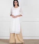 White Embroidered Georgette Staright Kurti
