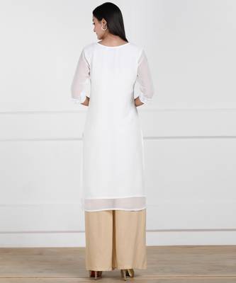 White Embroidered Georgette Staright Kurti 3