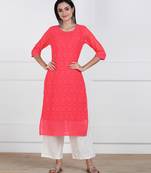 Pink Embroidered Georgette Staright Kurti