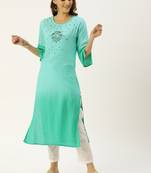 Turquoise Embroidered Georgette Staright Kurti