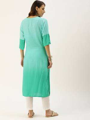 Turquoise Embroidered Georgette Staright Kurti 2