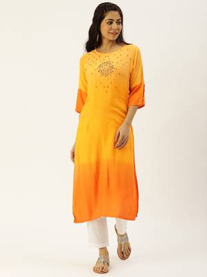 Mustard Embroidered Georgette Staright Kurti 1