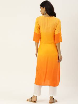 Mustard Embroidered Georgette Staright Kurti 2