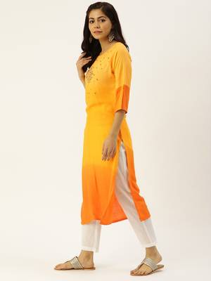 Mustard Embroidered Georgette Staright Kurti 3