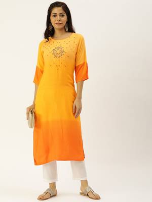 Mustard Embroidered Georgette Staright Kurti 5