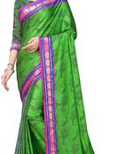 Green plain cotton saree with blouse