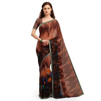 Brown Printed Georgette saree with blouse 1