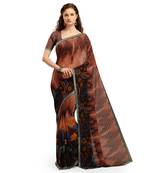 Brown Printed Georgette saree with blouse