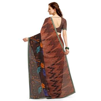 Brown Printed Georgette saree with blouse 2