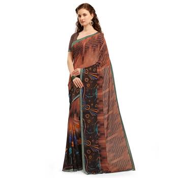 Brown Printed Georgette saree with blouse 4