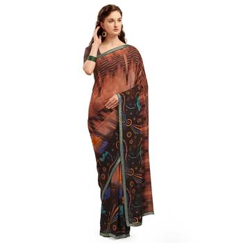 Brown Printed Georgette saree with blouse 5
