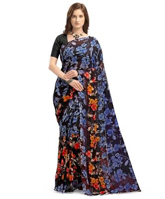Blue Printed Georgette saree with blouse 1
