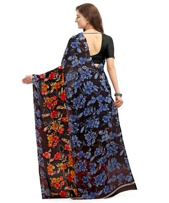 Blue Printed Georgette saree with blouse 2