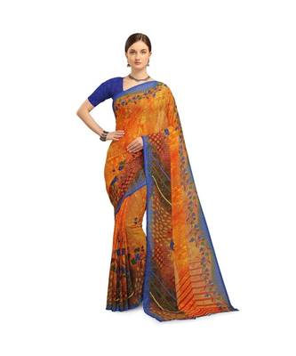 blue Printed Georgette saree with blouse 1