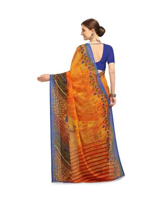 blue Printed Georgette saree with blouse 2