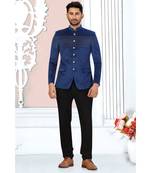 Navy Blue Velvet Jodhpuri Suit