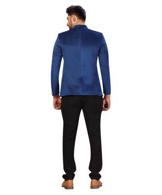 Navy Blue Velvet Jodhpuri Suit 2