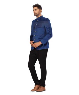 Navy Blue Velvet Jodhpuri Suit 4