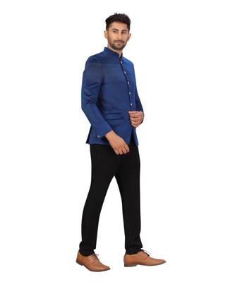 Navy Blue Velvet Jodhpuri Suit 5
