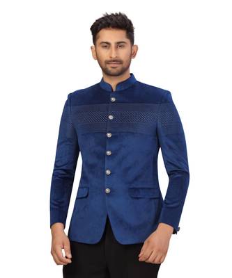 Navy Blue Velvet Jodhpuri Suit 6