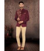 Wine Traditional Jodhpuri Suit for Men