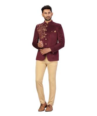 Wine Traditional Jodhpuri Suit for Men 3