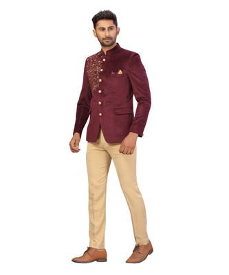 Wine Traditional Jodhpuri Suit for Men 4