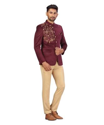 Wine Traditional Jodhpuri Suit for Men 5