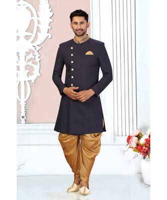  Navy Blue Cotton Indowestern Sherwani 1