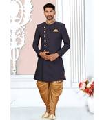  Navy Blue Cotton Indowestern Sherwani