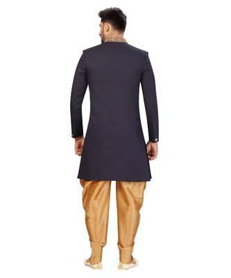  Navy Blue Cotton Indowestern Sherwani 2
