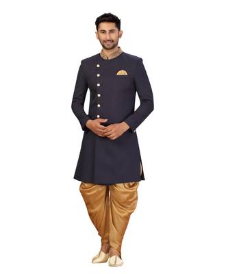  Navy Blue Cotton Indowestern Sherwani 3