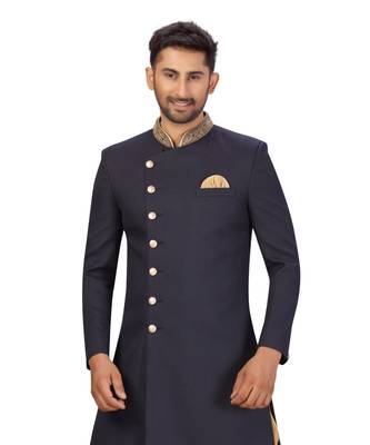  Navy Blue Cotton Indowestern Sherwani 4