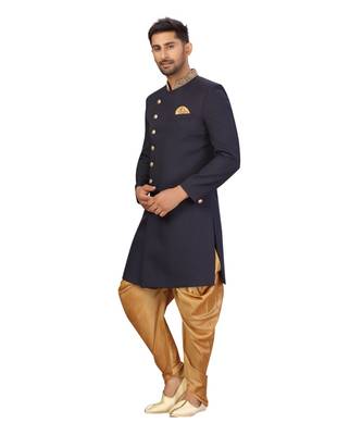  Navy Blue Cotton Indowestern Sherwani 5