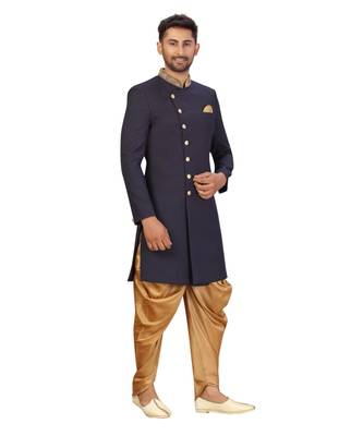  Navy Blue Cotton Indowestern Sherwani 6