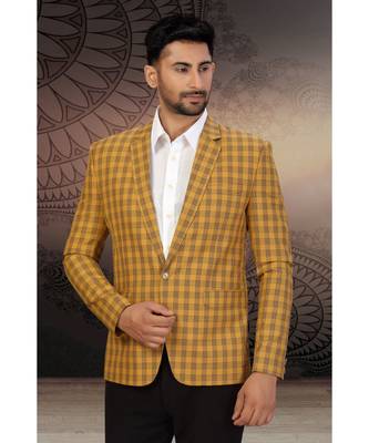 Dark Yellow Cotton Single Breasted Blazer 1