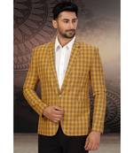 Dark Yellow Cotton Single Breasted Blazer