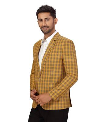 Dark Yellow Cotton Single Breasted Blazer 3