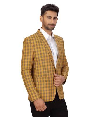 Dark Yellow Cotton Single Breasted Blazer 4