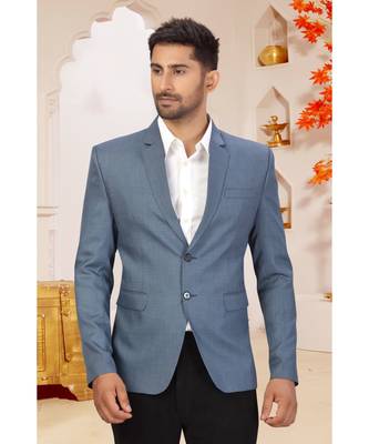 Greyish Blue Cotton Double Button Single breasted blazer 1