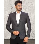 Grey Cotton Single Breasted Blazer