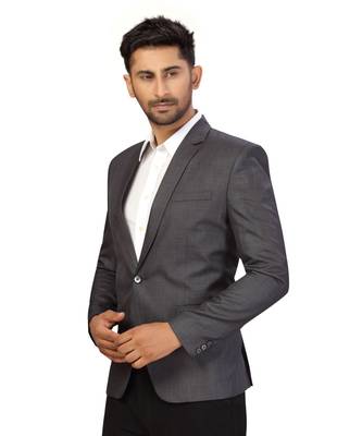 Grey Cotton Single Breasted Blazer 4