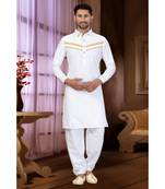 White Cotton Pattern Pathani Set