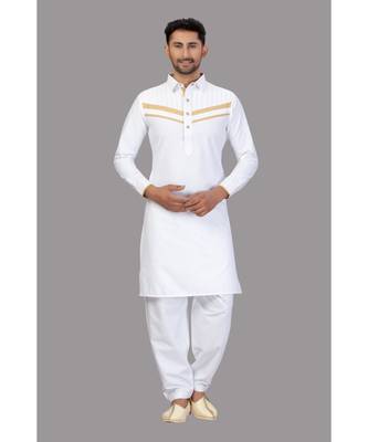 White Cotton Pattern Pathani Set 3